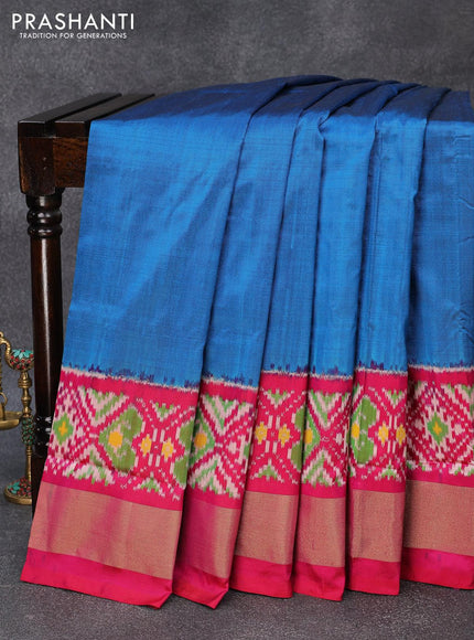 Pochampally silk saree cs blue and pink with plain body and ikat style zari woven border - {{ collection.title }} by Prashanti Sarees