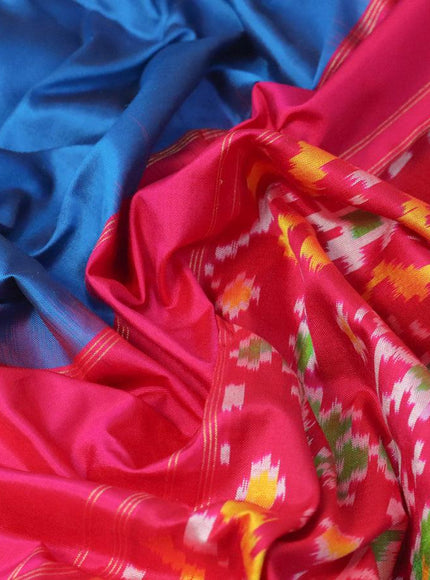 Pochampally silk saree cs blue and pink with plain body and ikat style zari woven border - {{ collection.title }} by Prashanti Sarees