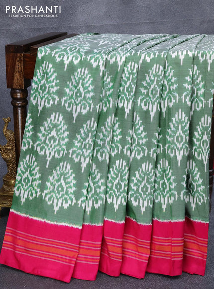 Pochampally silk saree green shade and pink with allover ikat weaves and simple border - {{ collection.title }} by Prashanti Sarees