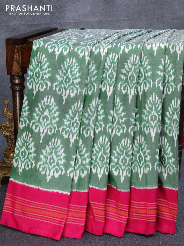 Pochampally silk saree green shade and pink with allover ikat weaves and simple border - {{ collection.title }} by Prashanti Sarees