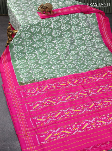 Pochampally silk saree green shade and pink with allover ikat weaves and simple border - {{ collection.title }} by Prashanti Sarees