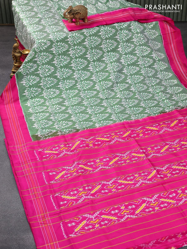 Pochampally silk saree green shade and pink with allover ikat weaves and simple border - {{ collection.title }} by Prashanti Sarees