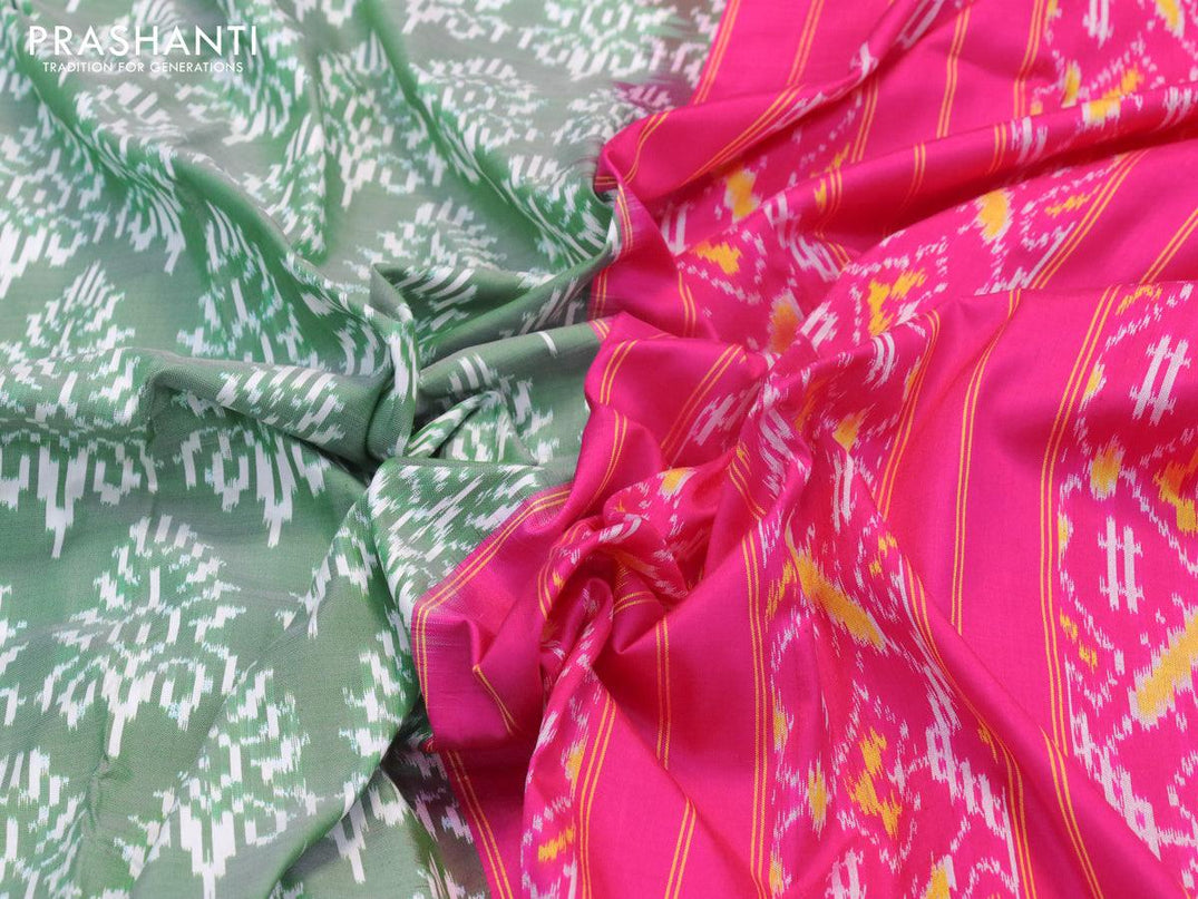 Pochampally silk saree green shade and pink with allover ikat weaves and simple border - {{ collection.title }} by Prashanti Sarees