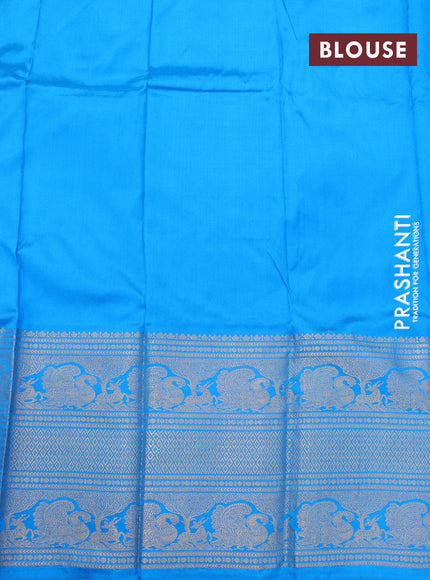 Pochampally silk saree orange and cs blue with allover ikat weaves and long annam zari woven border - {{ collection.title }} by Prashanti Sarees