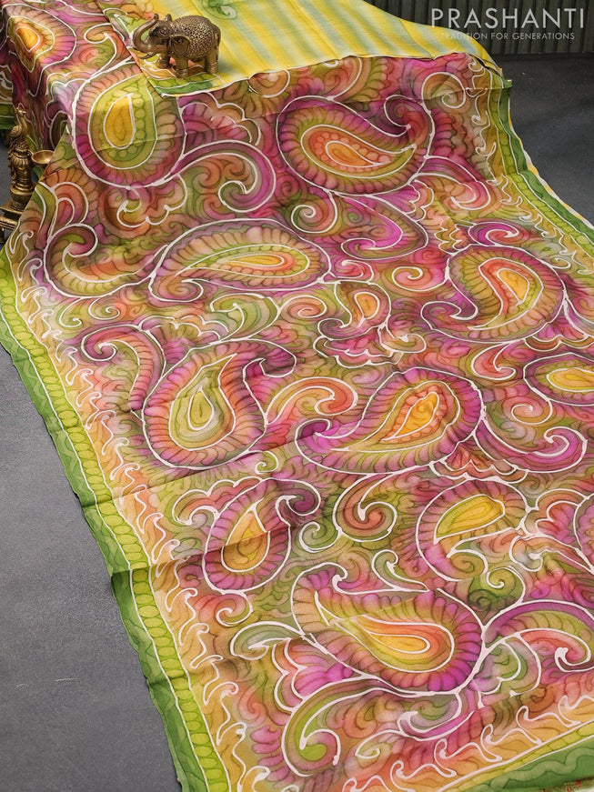 Printed partly silk saree multi colour and with allover hand painted prints and printed border - {{ collection.title }} by Prashanti Sarees