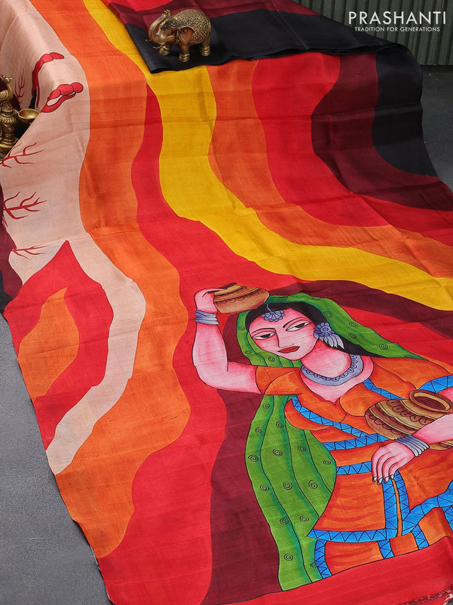 Printed silk saree multi colour and with hand painted prints and simple border - {{ collection.title }} by Prashanti Sarees