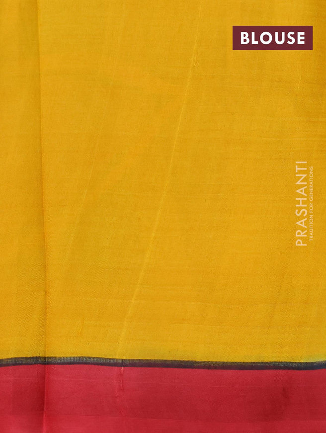 Printed silk saree mustard shade and red with hand painted prints and simple border - {{ collection.title }} by Prashanti Sarees