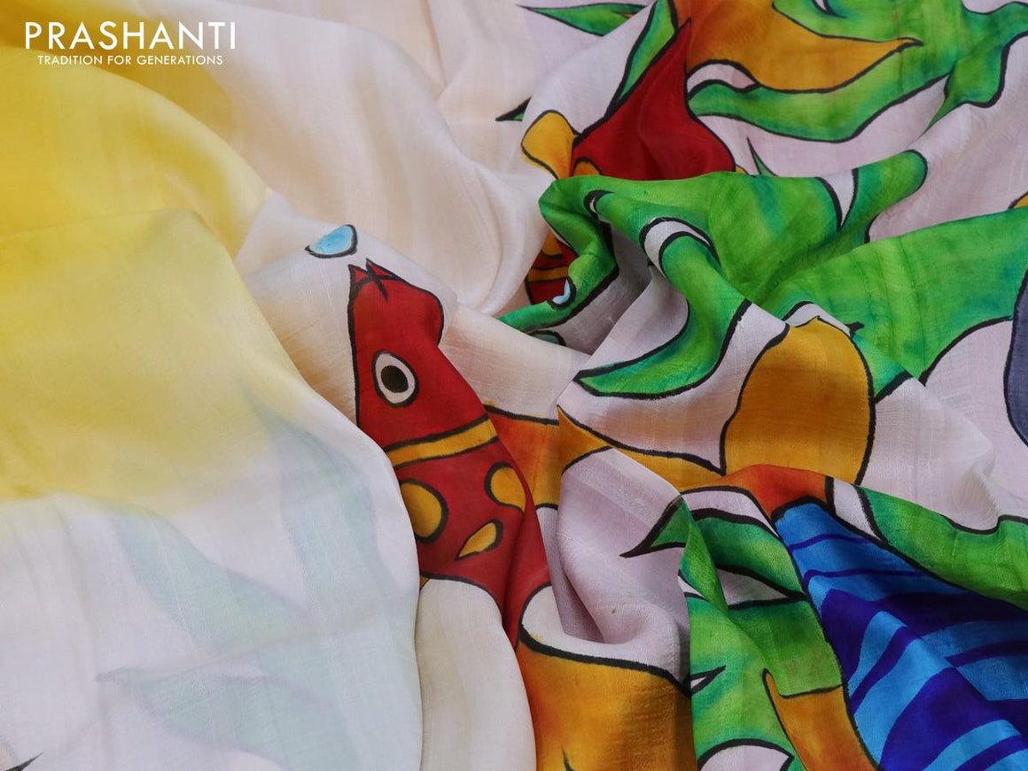 Printed silk saree yellow and red with plain body and hand painted border - {{ collection.title }} by Prashanti Sarees