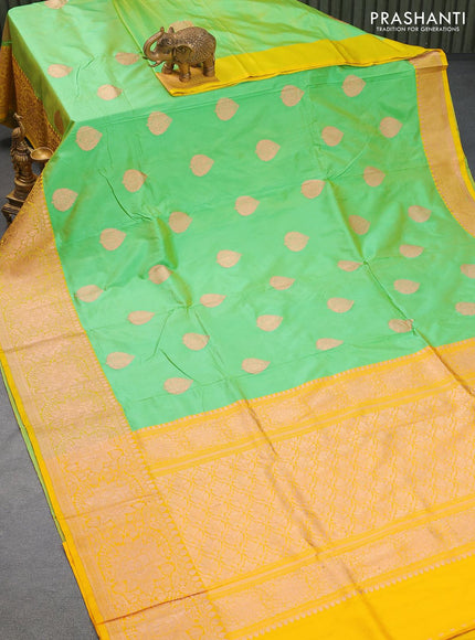 Pure banarasi katan silk saree green shade and yellow with zari woven buttas and floral zari woven border - {{ collection.title }} by Prashanti Sarees