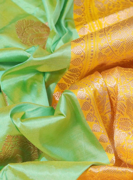 Pure banarasi katan silk saree green shade and yellow with zari woven buttas and floral zari woven border - {{ collection.title }} by Prashanti Sarees