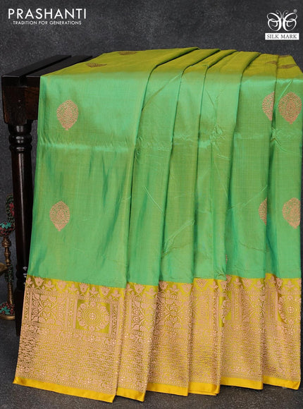 Pure banarasi katan silk saree light green and yellow with zari woven buttas and zari woven border - {{ collection.title }} by Prashanti Sarees