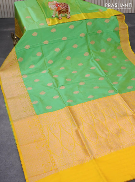 Pure banarasi katan silk saree light green and yellow with zari woven buttas and zari woven border - {{ collection.title }} by Prashanti Sarees