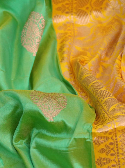 Pure banarasi katan silk saree light green and yellow with zari woven buttas and zari woven border - {{ collection.title }} by Prashanti Sarees