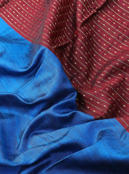 Pure dupion silk saree cs blue and maroon with plain body and temple design zari checked border - {{ collection.title }} by Prashanti Sarees