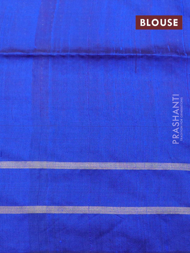 Pure dupion silk saree magenta pink and royal blue with allover zari weaves and temple design rettapet zari woven border - {{ collection.title }} by Prashanti Sarees