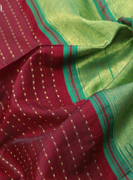 Pure dupion silk saree maroon and green with allover zari weaves and temple design rettapet zari woven border - {{ collection.title }} by Prashanti Sarees