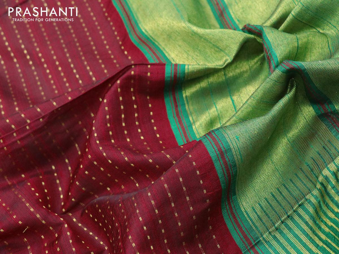 Pure dupion silk saree maroon and green with allover zari weaves and temple design rettapet zari woven border - {{ collection.title }} by Prashanti Sarees