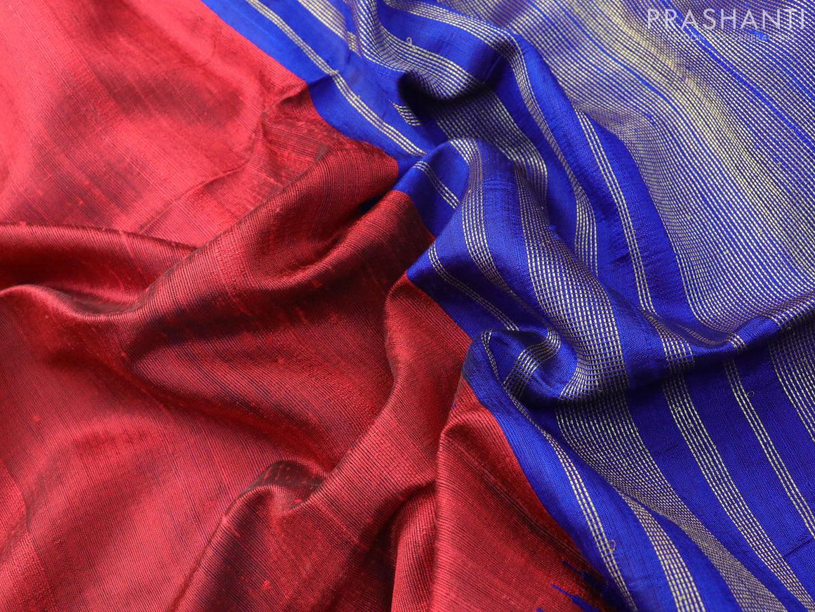 Pure dupion silk saree maroon and royal blue with plain body and temple design checked pattern border - {{ collection.title }} by Prashanti Sarees