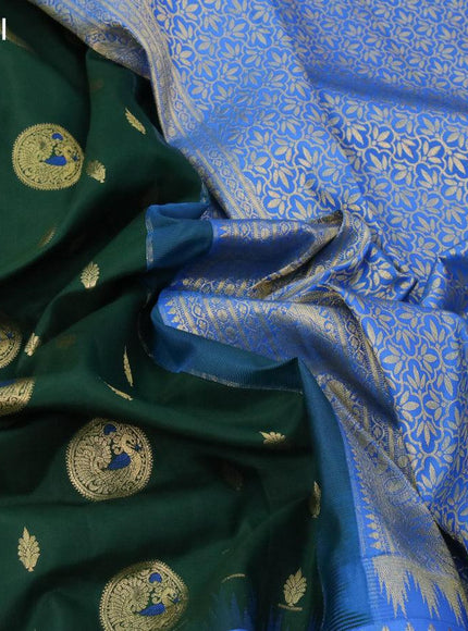 Pure gadwal silk saree dark green and cs blue with zari woven buttas and long rich annam zari woven border and Butta style - {{ collection.title }} by Prashanti Sarees