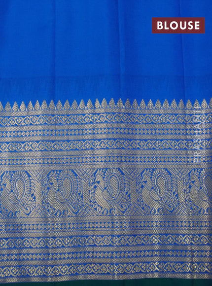 Pure gadwal silk saree dark green and cs blue with zari woven buttas and long rich annam zari woven border and Butta style - {{ collection.title }} by Prashanti Sarees