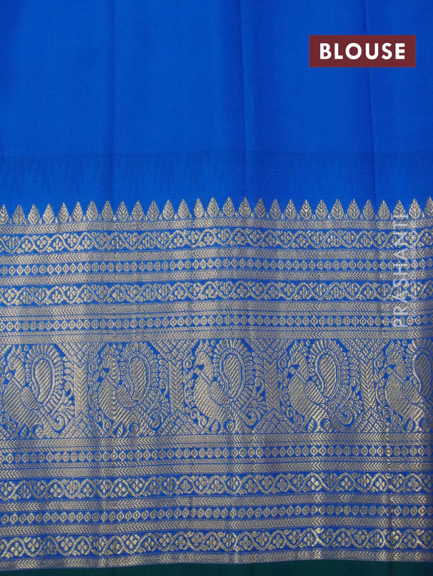 Pure gadwal silk saree dark green and cs blue with zari woven buttas and long rich annam zari woven border and Butta style - {{ collection.title }} by Prashanti Sarees