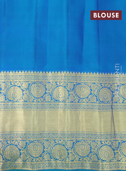 Pure gadwal silk saree dark mustard and dual shade of bluish green with allover zari woven buttas and temple design long floral zari woven border - {{ collection.title }} by Prashanti Sarees