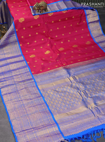 Pure gadwal silk saree dual shade of pink and cs blue with allover zari woven buttas and long rich zari woven border and Butta style - {{ collection.title }} by Prashanti Sarees