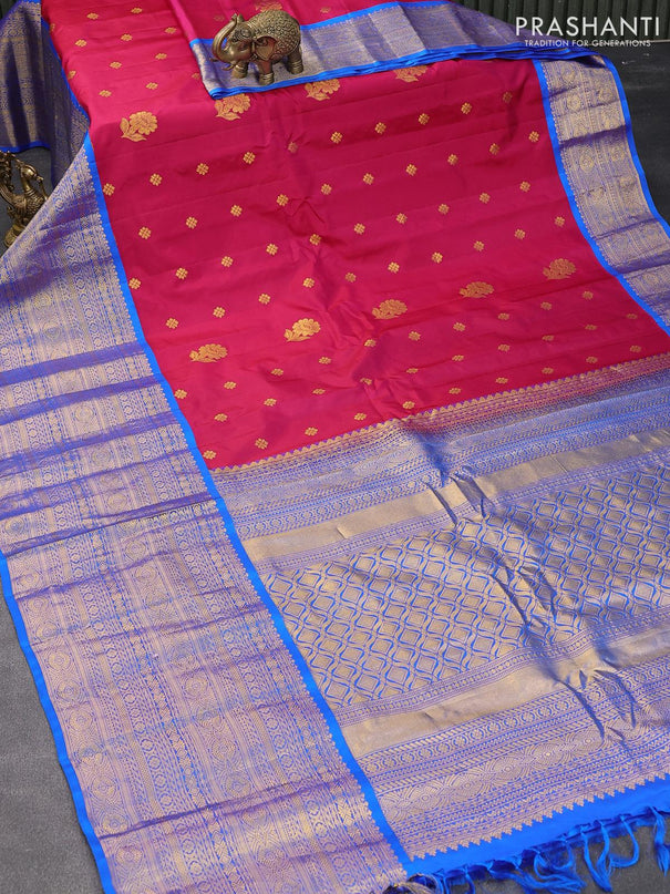 Pure gadwal silk saree dual shade of pink and cs blue with allover zari woven buttas and long rich zari woven border and Butta style - {{ collection.title }} by Prashanti Sarees