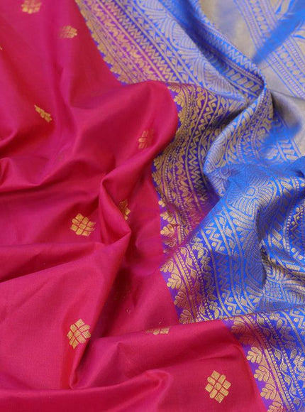 Pure gadwal silk saree dual shade of pink and cs blue with allover zari woven buttas and long rich zari woven border and Butta style - {{ collection.title }} by Prashanti Sarees