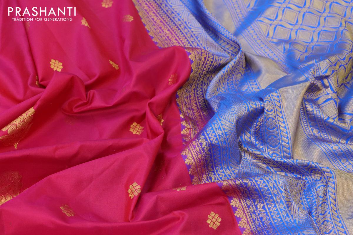 Pure gadwal silk saree dual shade of pink and cs blue with allover zari woven buttas and long rich zari woven border and Butta style - {{ collection.title }} by Prashanti Sarees