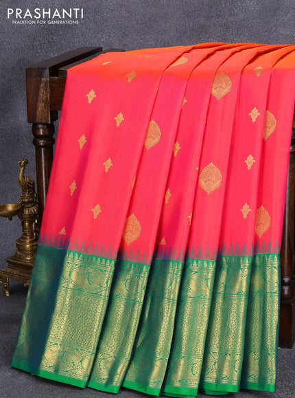 Pure gadwal silk saree dual shade of pink and green with allover zari woven buttas and annam zari woven border - {{ collection.title }} by Prashanti Sarees