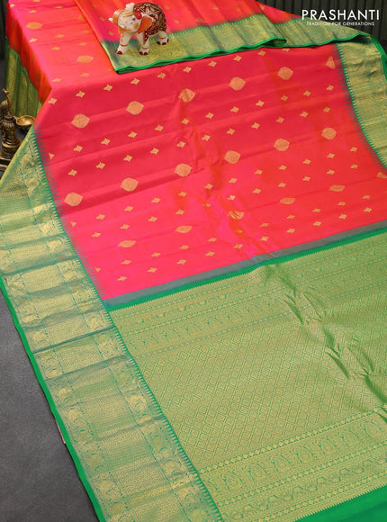 Pure gadwal silk saree dual shade of pink and green with allover zari woven buttas and annam zari woven border - {{ collection.title }} by Prashanti Sarees