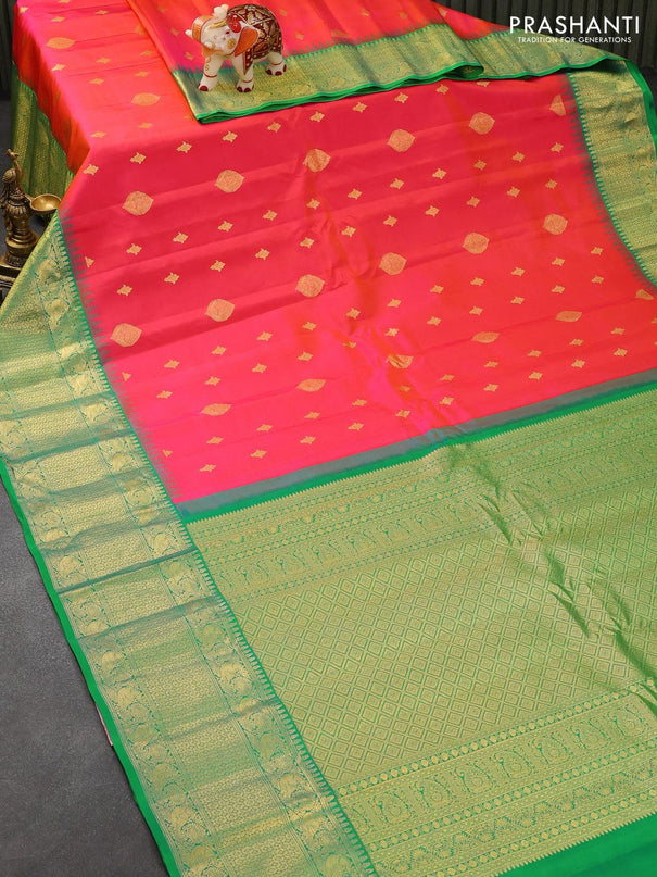 Pure gadwal silk saree dual shade of pink and green with allover zari woven buttas and annam zari woven border - {{ collection.title }} by Prashanti Sarees