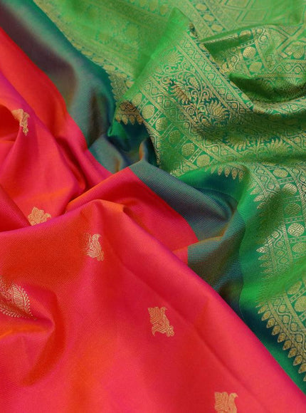 Pure gadwal silk saree dual shade of pink and green with allover zari woven buttas and annam zari woven border - {{ collection.title }} by Prashanti Sarees