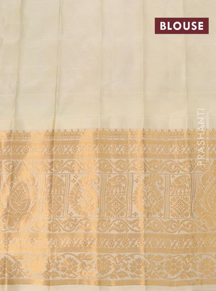 Pure gadwal silk saree dual shade of teal blue and cream with zari woven buttas and temple design long zari woven border - {{ collection.title }} by Prashanti Sarees