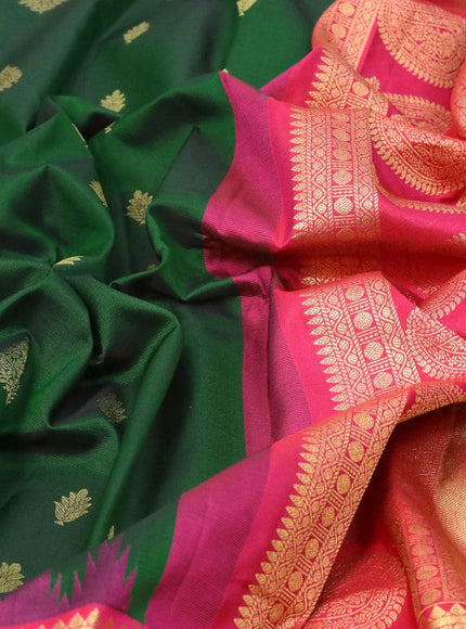 Pure gadwal silk saree green and pink with zari woven buttas and temple design long zari woven annam border - {{ collection.title }} by Prashanti Sarees