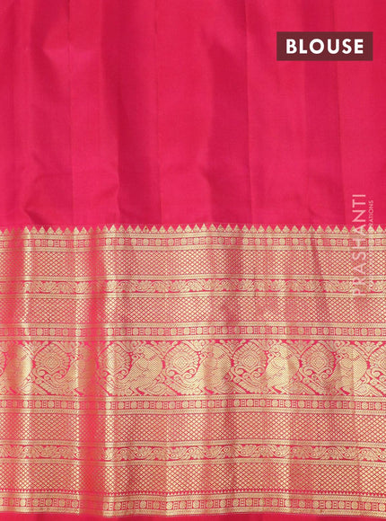 Pure gadwal silk saree green and pink with zari woven buttas and temple design long zari woven annam border - {{ collection.title }} by Prashanti Sarees