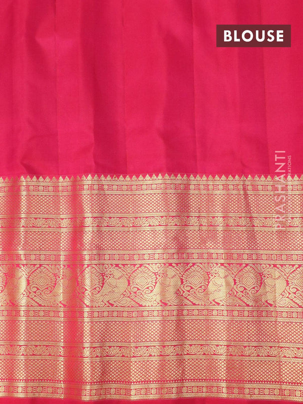 Pure gadwal silk saree green and pink with zari woven buttas and temple design long zari woven annam border - {{ collection.title }} by Prashanti Sarees