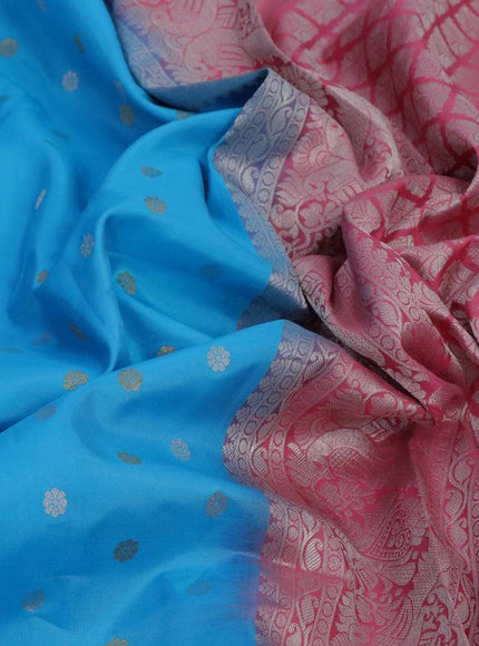 Pure gadwal silk saree light blue and light pink with allover silver & gold zari woven buttas and long silver zari woven border - {{ collection.title }} by Prashanti Sarees