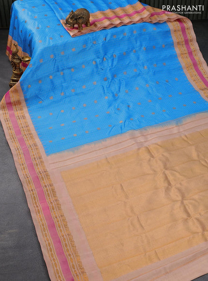 Pure gadwal silk saree light blue and sandal with allover checked & buttas and zari woven border - {{ collection.title }} by Prashanti Sarees