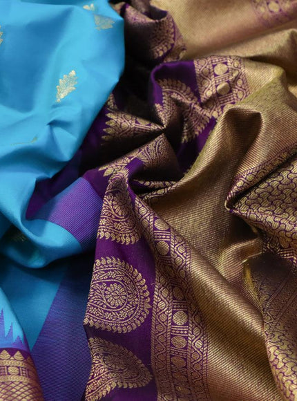 Pure gadwal silk saree light bluer and deep purple with zari woven buttas and temple design long annam zari woven border - {{ collection.title }} by Prashanti Sarees