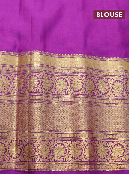 Pure gadwal silk saree light green and deep purple with zari woven buttas and long zari woven floral design zari border - {{ collection.title }} by Prashanti Sarees