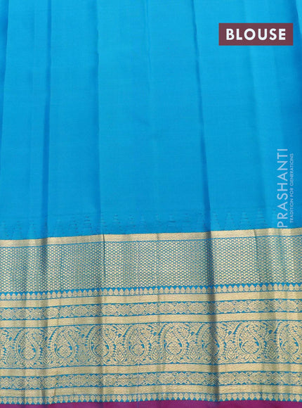 Pure gadwal silk saree magenta pink and cs blue with silver & gold zari woven buttas and temple design long zari woven border - {{ collection.title }} by Prashanti Sarees