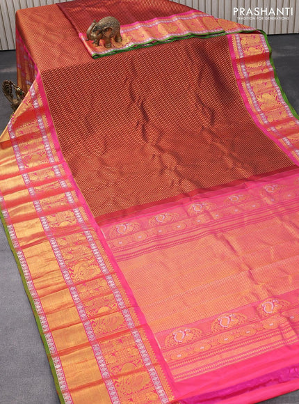 Pure gadwal silk saree maroon and pink with allover zari woven butta weaves and long zari woven border - {{ collection.title }} by Prashanti Sarees