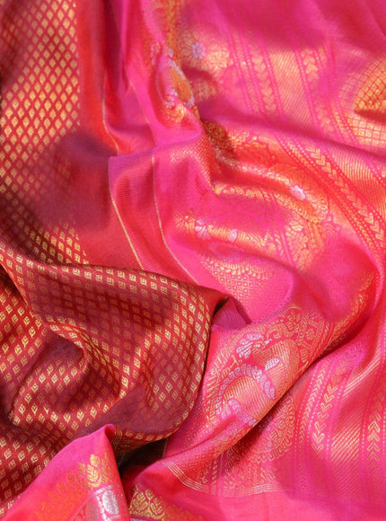 Pure gadwal silk saree maroon and pink with allover zari woven butta weaves and long zari woven border - {{ collection.title }} by Prashanti Sarees