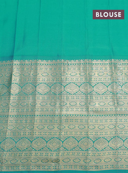 Pure gadwal silk saree orange and teal blue with zari woven buttas and long zari woven border - {{ collection.title }} by Prashanti Sarees