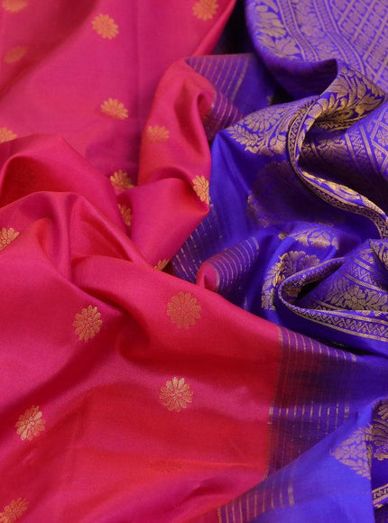 Pure gadwal silk saree pink and blue with allover zari woven buttas and temple design long rich zari woven border - {{ collection.title }} by Prashanti Sarees