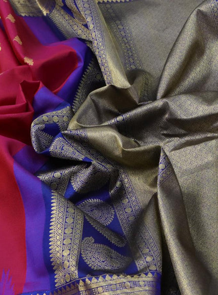 Pure gadwal silk saree pink and blue with allover zari woven buttas and temple design zari woven border - {{ collection.title }} by Prashanti Sarees