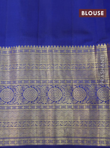 Pure gadwal silk saree pink and blue with allover zari woven buttas and temple design zari woven border - {{ collection.title }} by Prashanti Sarees