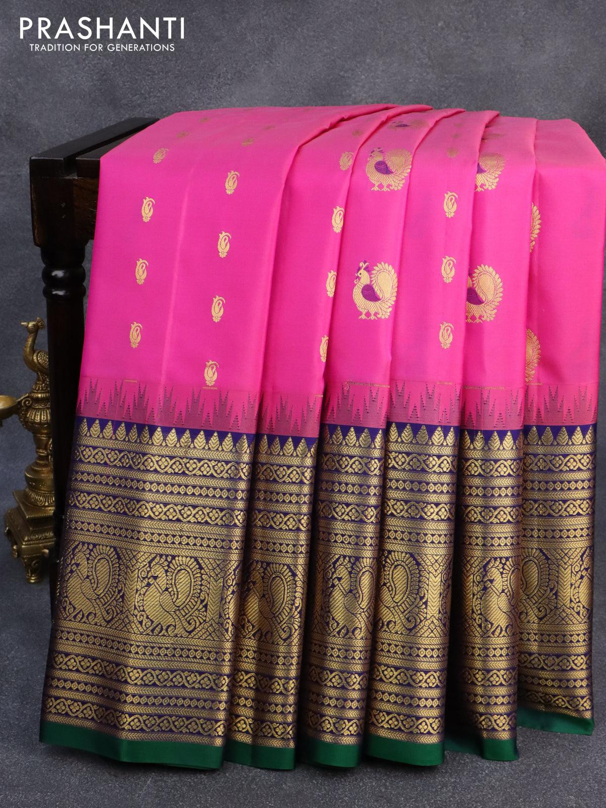 Semi raw silk saree purple shade with pink zari woven buttas and pink – Prashanti  Sarees